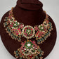 Jadau Kundan Short Necklace with Green Emerald Beads - 