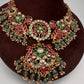 Jadau Kundan Short Necklace with Green Emerald Beads - 