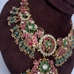 Jadau Kundan Short Necklace with Green Emerald Beads - 