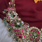 Jadau Kundan Short Necklace with Green Emerald Beads - 