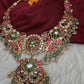 Jadau Kundan Short Necklace with Green Emerald Beads - 