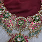 Jadau Kundan Short Necklace with Green Emerald Beads - 