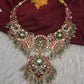Jadau Kundan Short Necklace with Green Emerald Beads - 