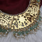 Jadau Kundan Neckline Necklace with Green Emerald Beads - 