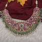 Jadau Kundan Neckline Necklace with Green Emerald Beads - 