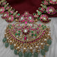 Jadau Kundan Mango Necklace with Green Emerald Beads - 