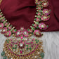 Jadau Kundan Mango Necklace with Green Emerald Beads - 