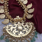 Jadau Kundan Mango Necklace with Green Emerald Beads - 