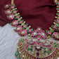 Jadau Kundan Mango Necklace with Green Emerald Beads - 