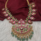 Jadau Kundan Mango Necklace with Green Emerald Beads - 