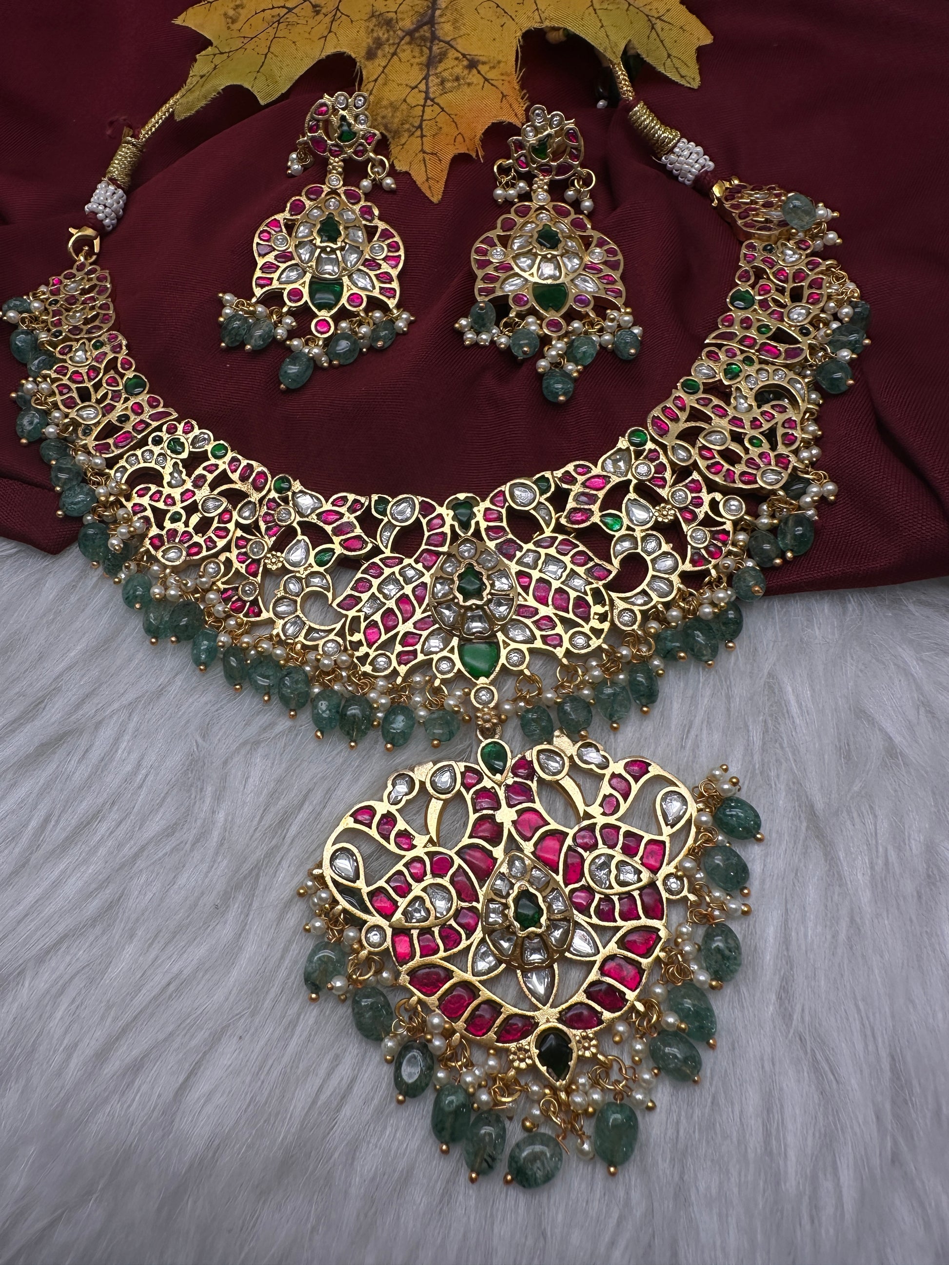 Jadau Kundan Necklace with Earrings - 