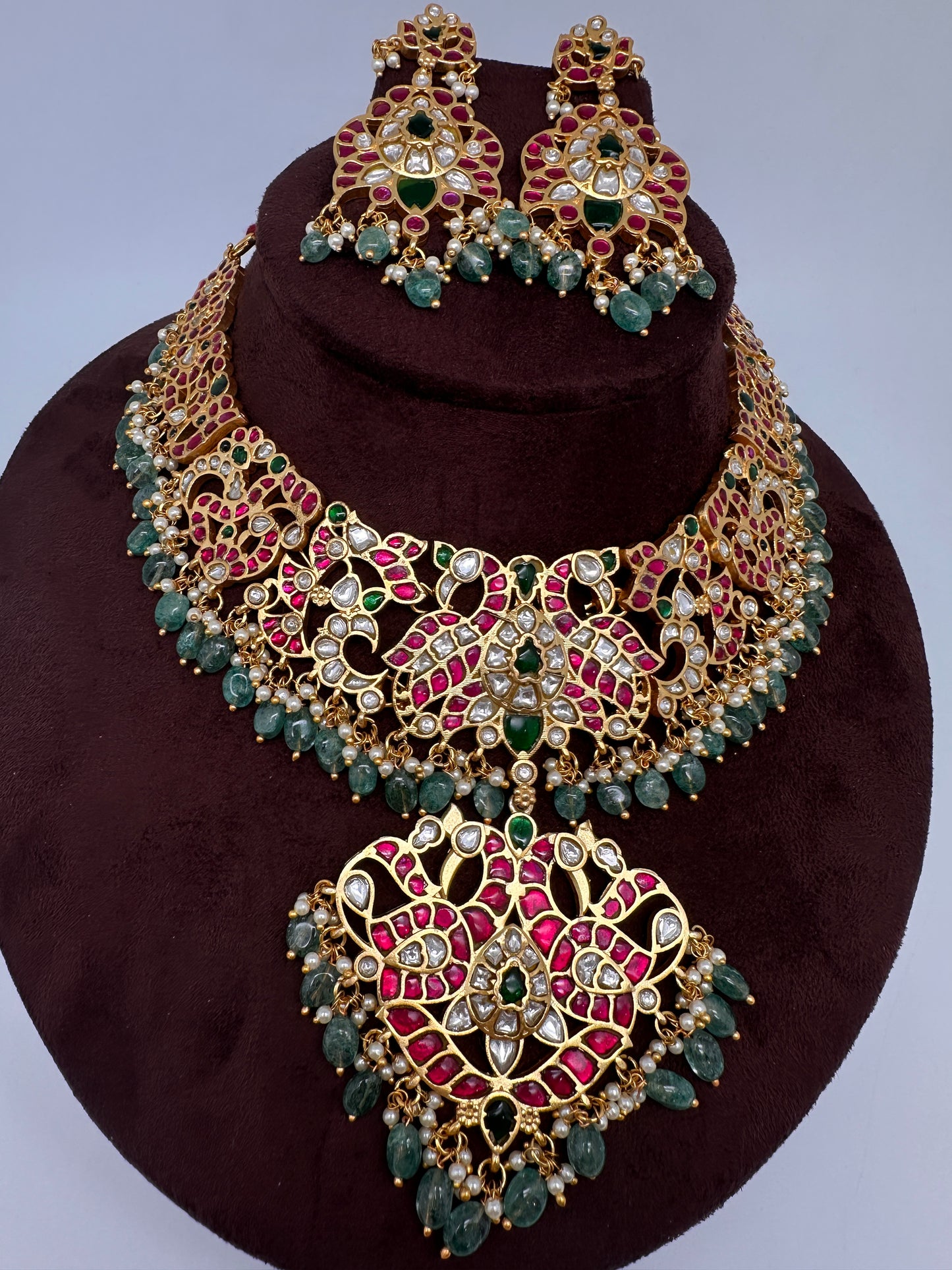 Jadau Kundan Necklace with Earrings - 
