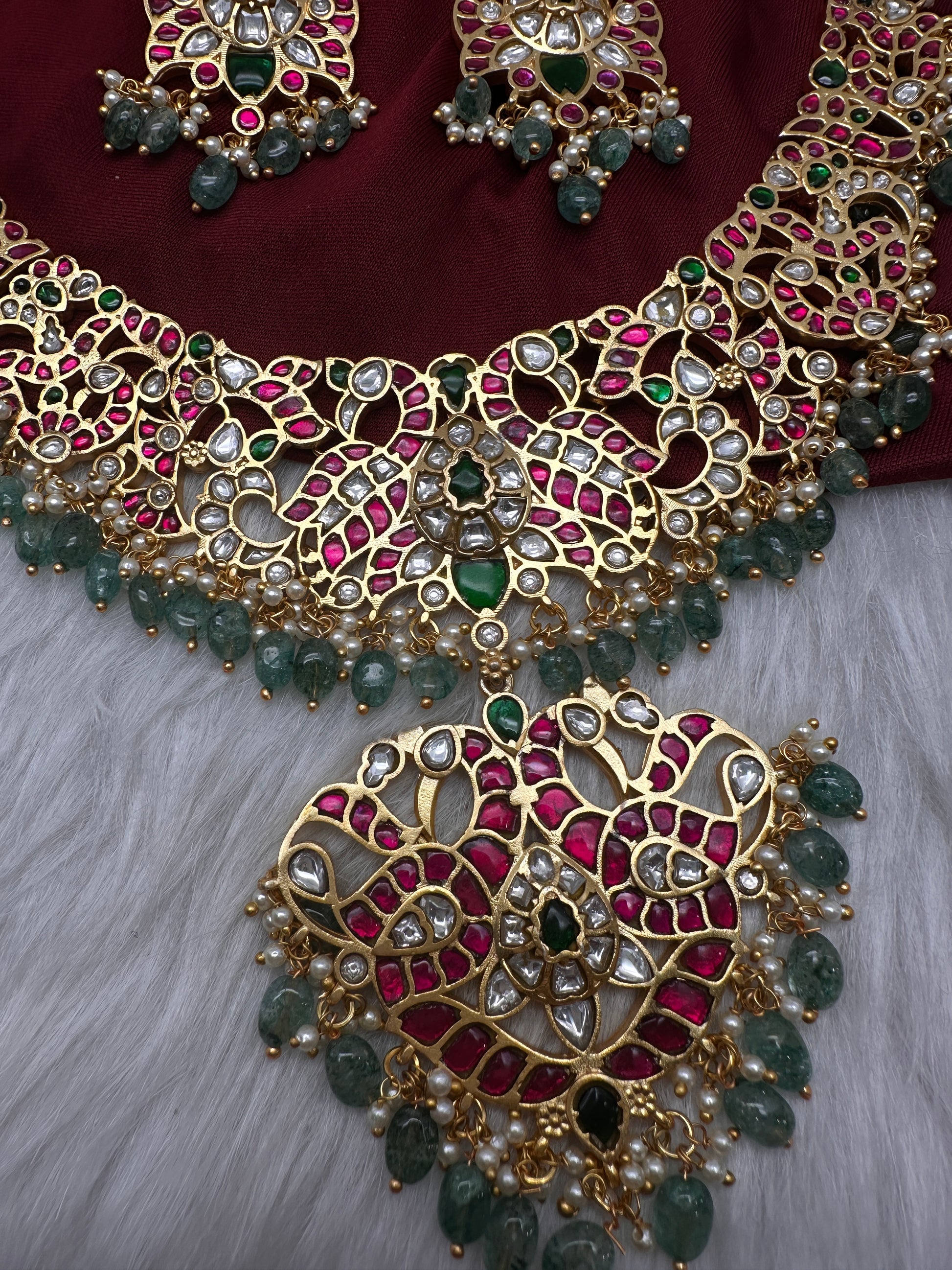Jadau Kundan Necklace with Earrings - 