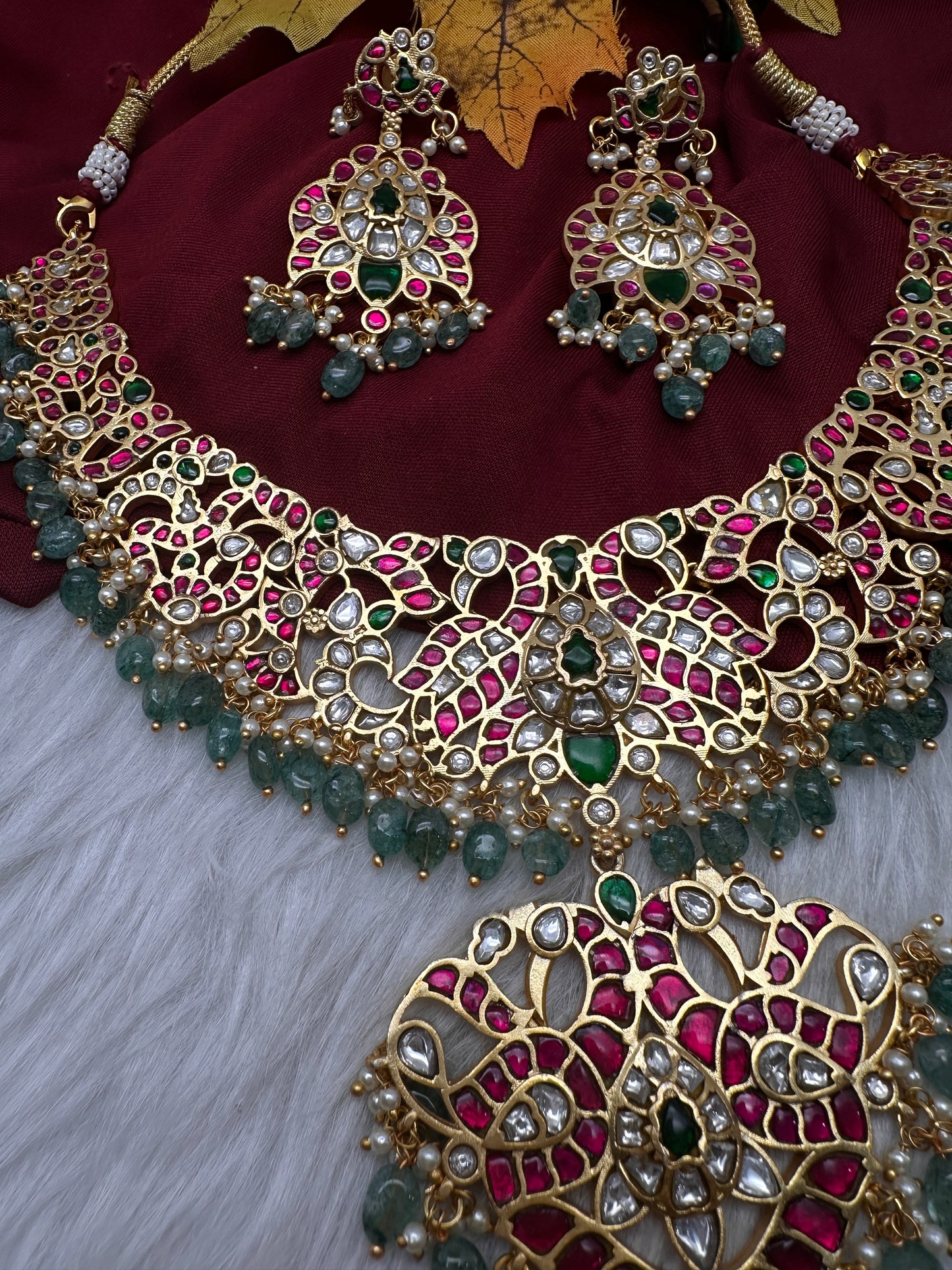 Jadau Kundan Necklace with Earrings - 