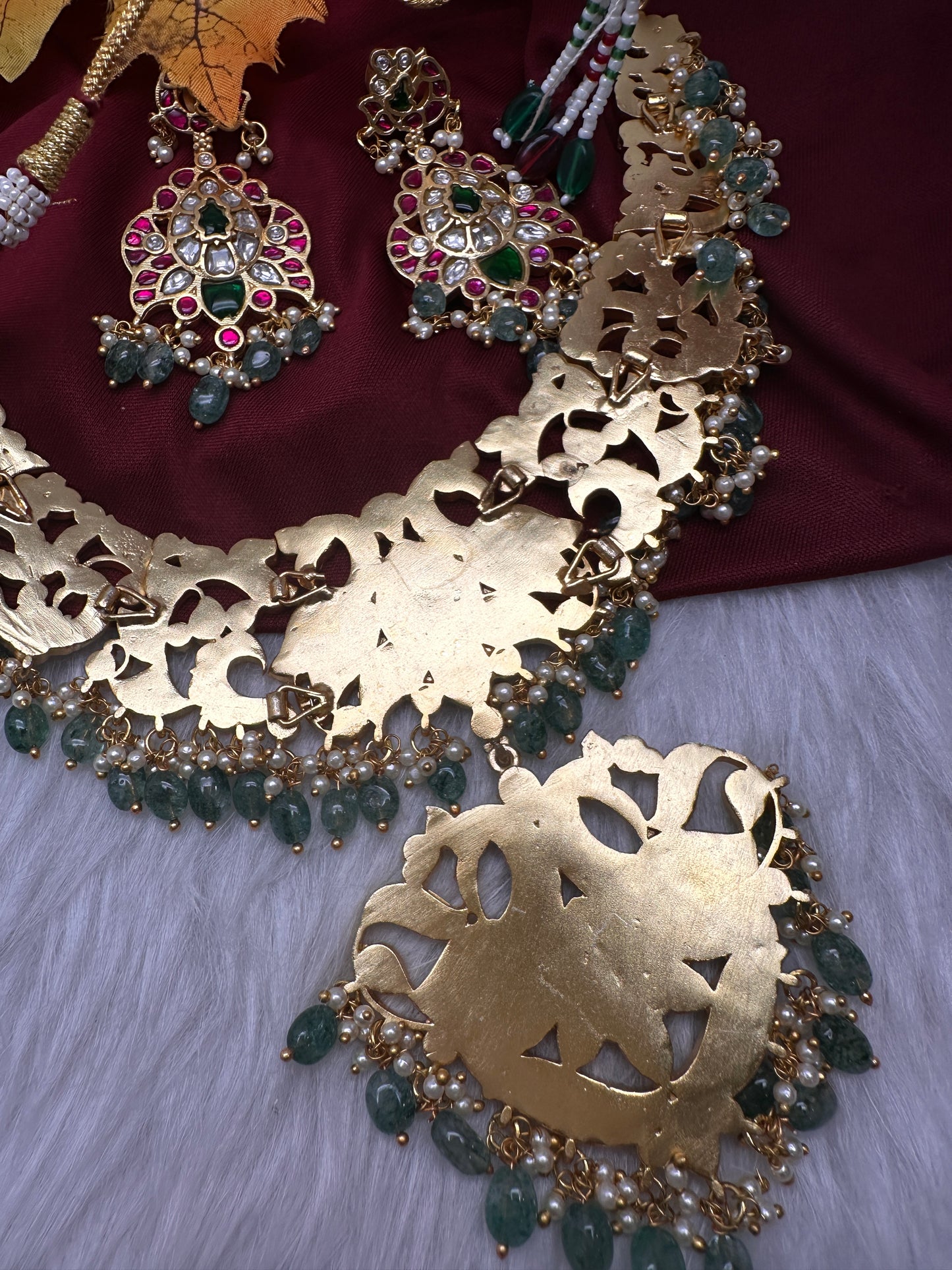 Jadau Kundan Necklace with Earrings - 