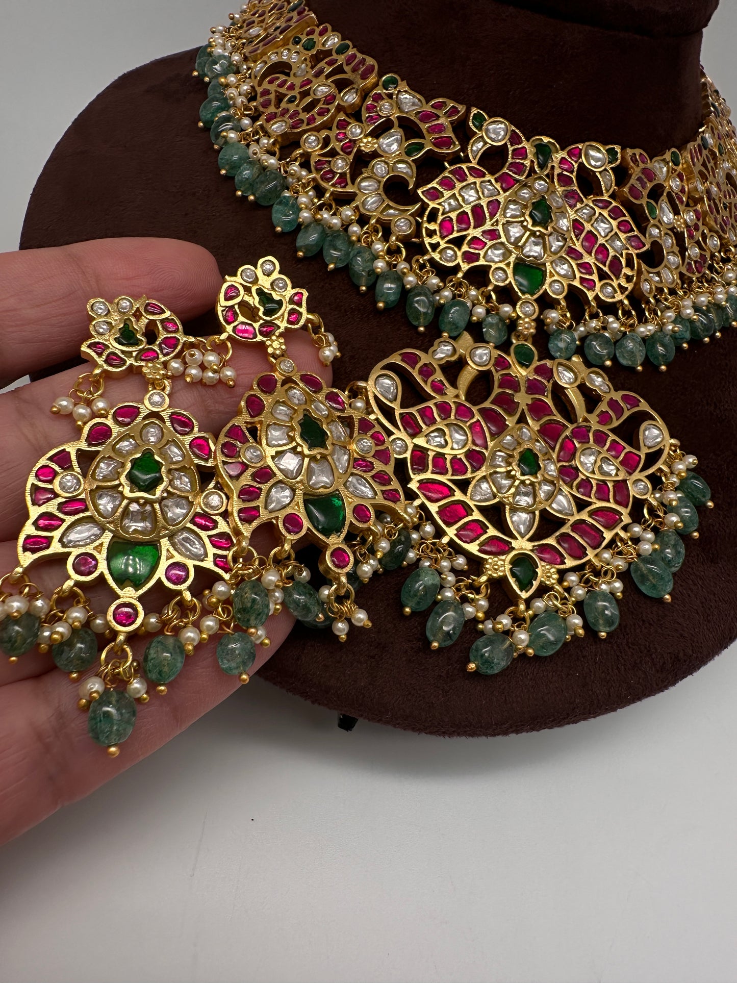 Jadau Kundan Necklace with Earrings - 