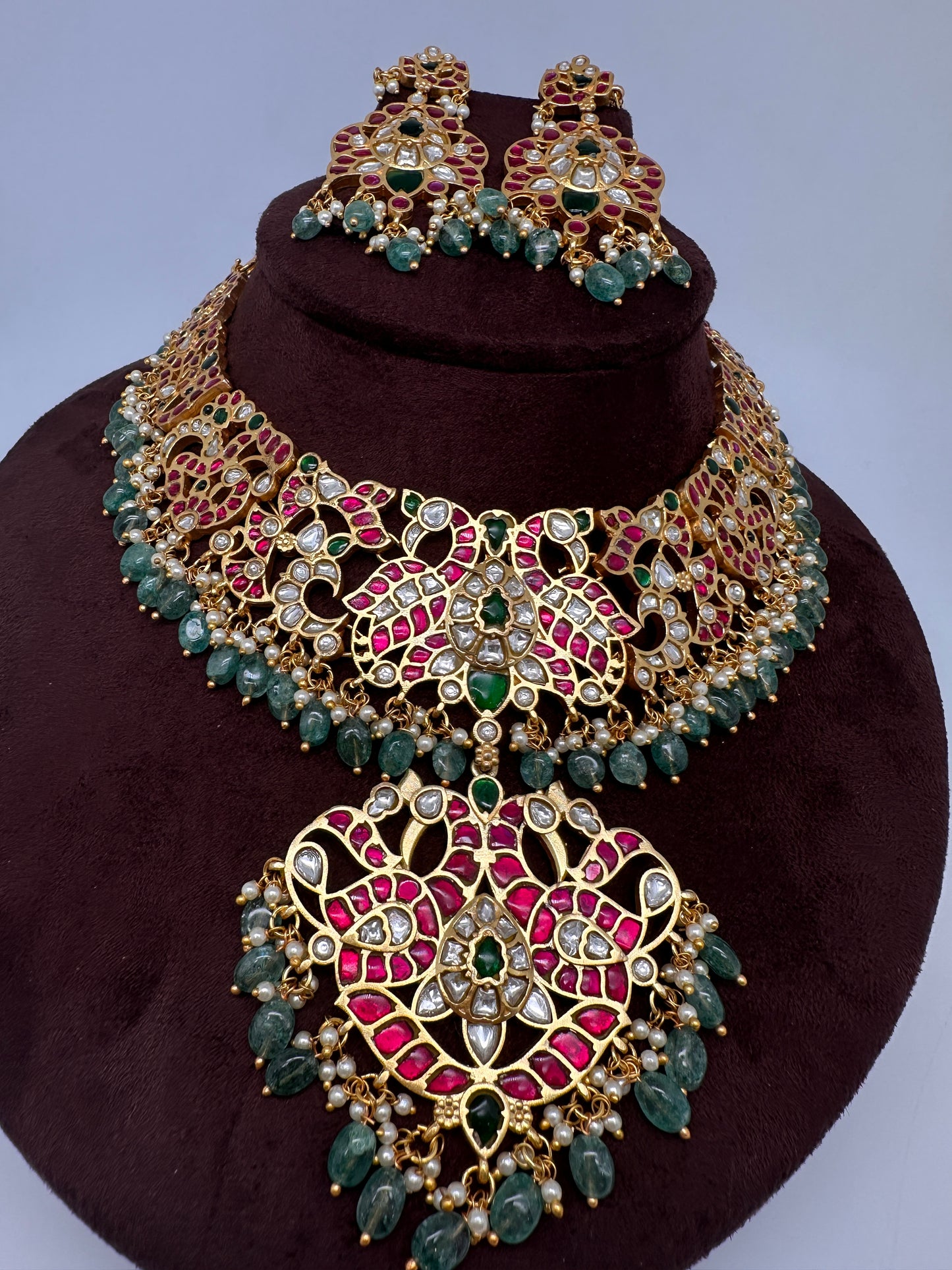 Jadau Kundan Necklace with Earrings - 