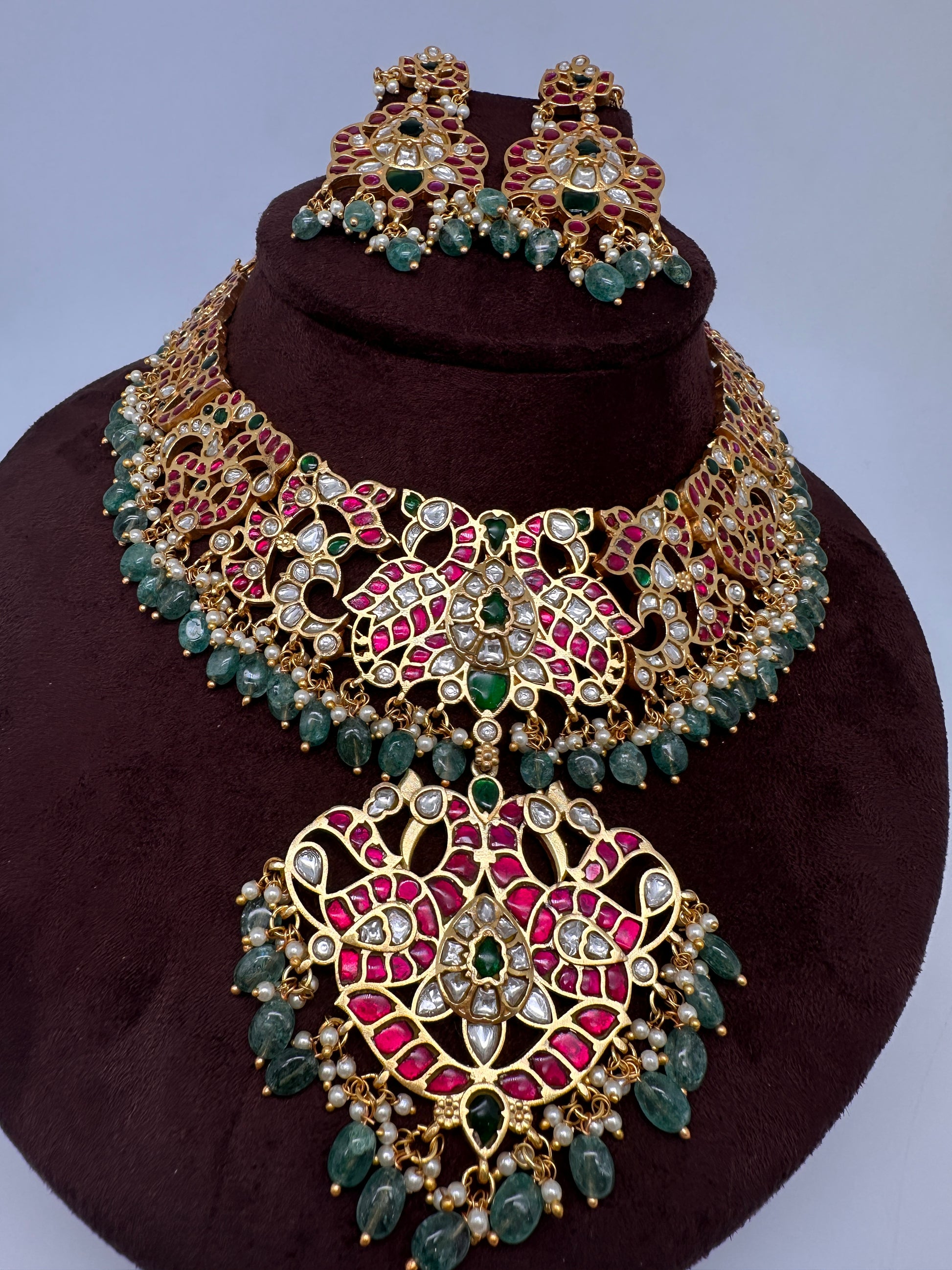 Jadau Kundan Necklace with Earrings - 