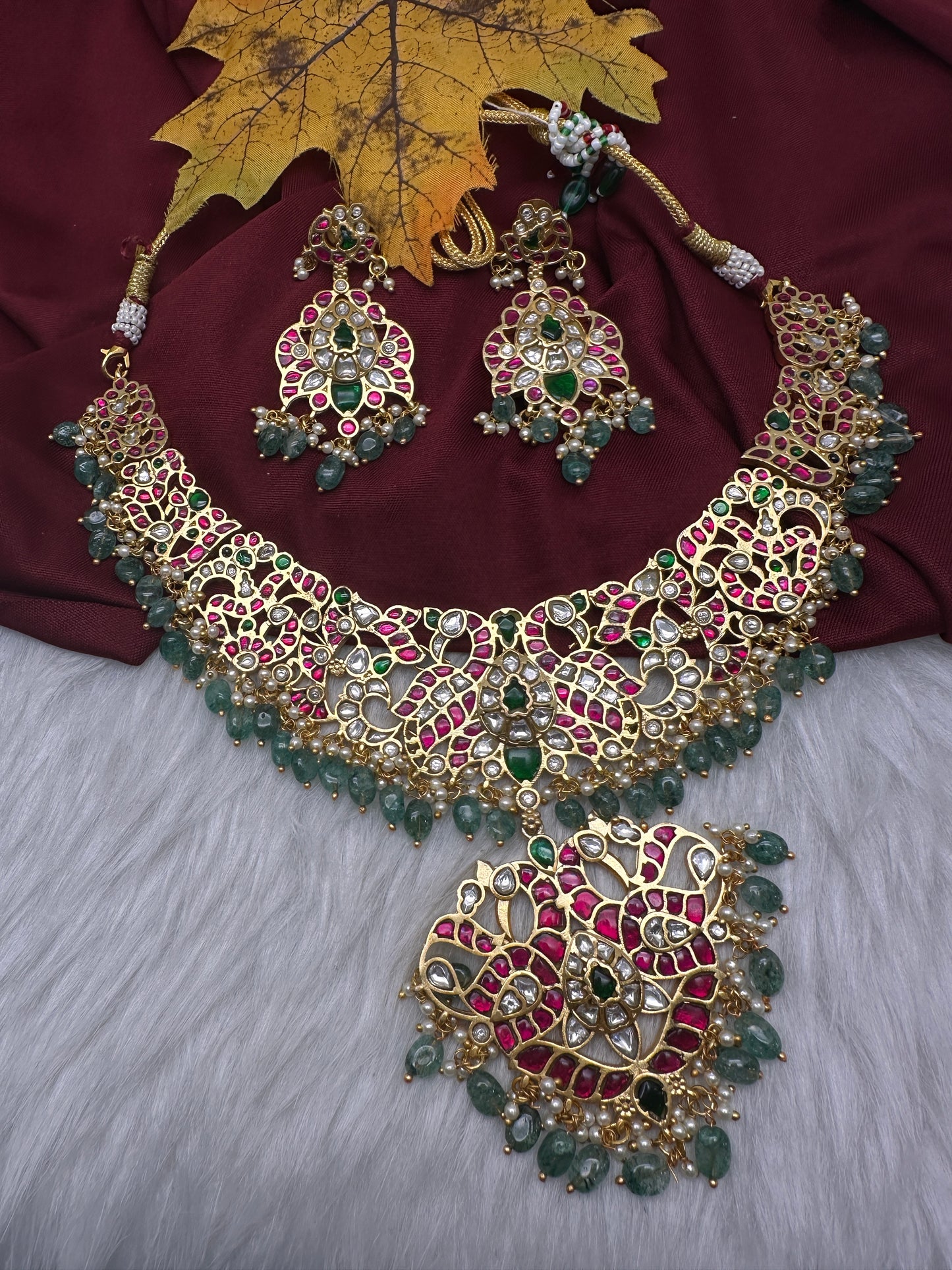 Jadau Kundan Necklace with Earrings - 