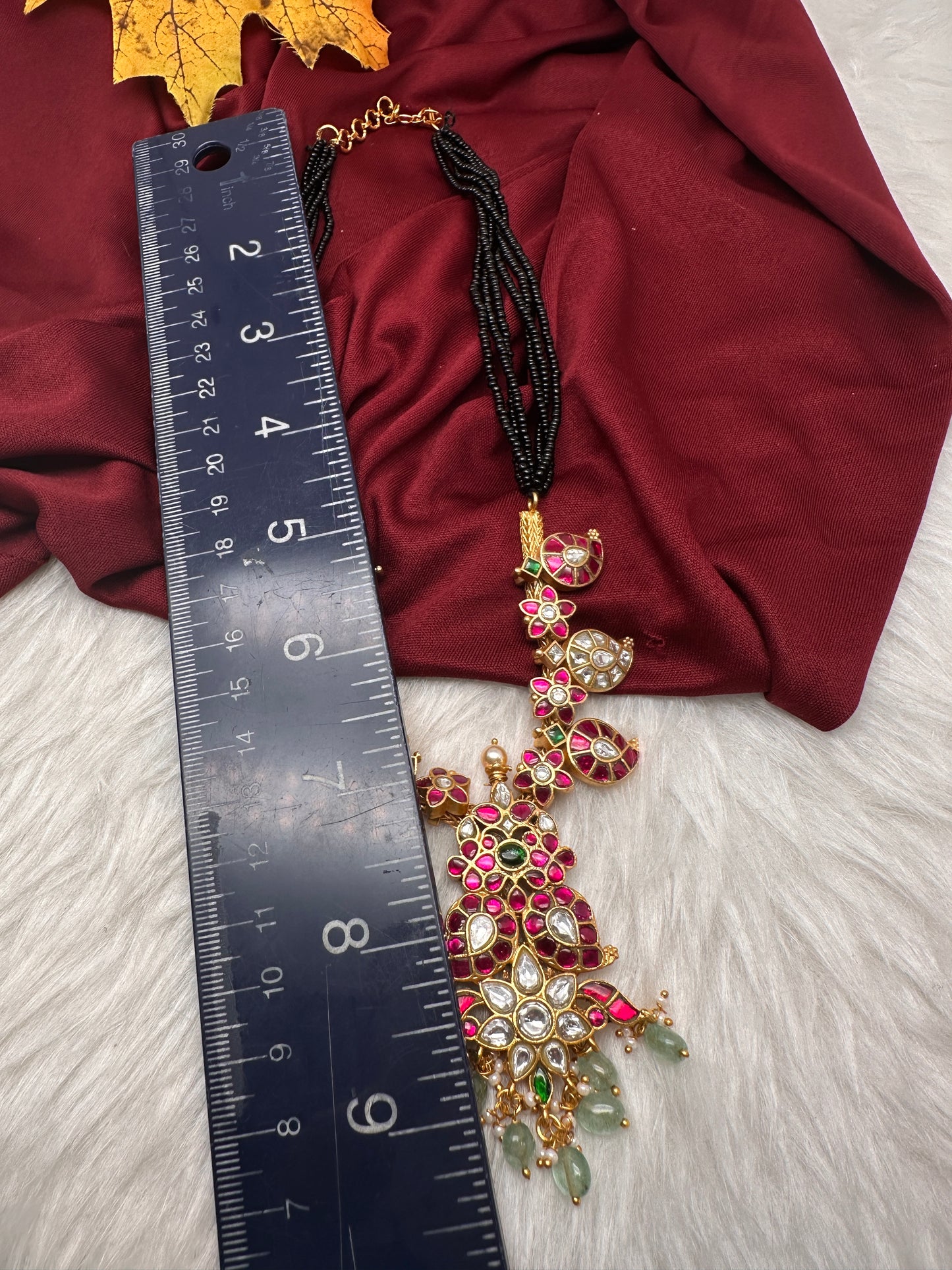 Jadau Kundan Necklace with Black Beads - 