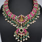 Jadau Kundan Goddess Lakshmi Necklace with Emerald Beads - 