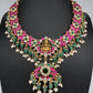 Jadau Kundan Goddess Lakshmi Necklace with Emerald Beads - 