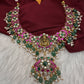 Jadau Kundan Goddess Lakshmi Necklace with Emerald Beads - 