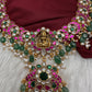 Jadau Kundan Goddess Lakshmi Necklace with Emerald Beads - 