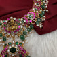 Jadau Kundan Goddess Lakshmi Necklace with Emerald Beads - 
