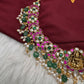 Jadau Kundan Goddess Lakshmi Necklace with Emerald Beads - 