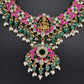 Jadau Kundan Goddess Lakshmi Necklace with Emerald Beads - 