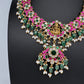 Jadau Kundan Goddess Lakshmi Necklace with Emerald Beads - 