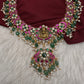 Jadau Kundan Goddess Lakshmi Necklace with Emerald Beads - 