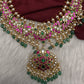 Jadau Kundan Necklace with Emerald Beads - 