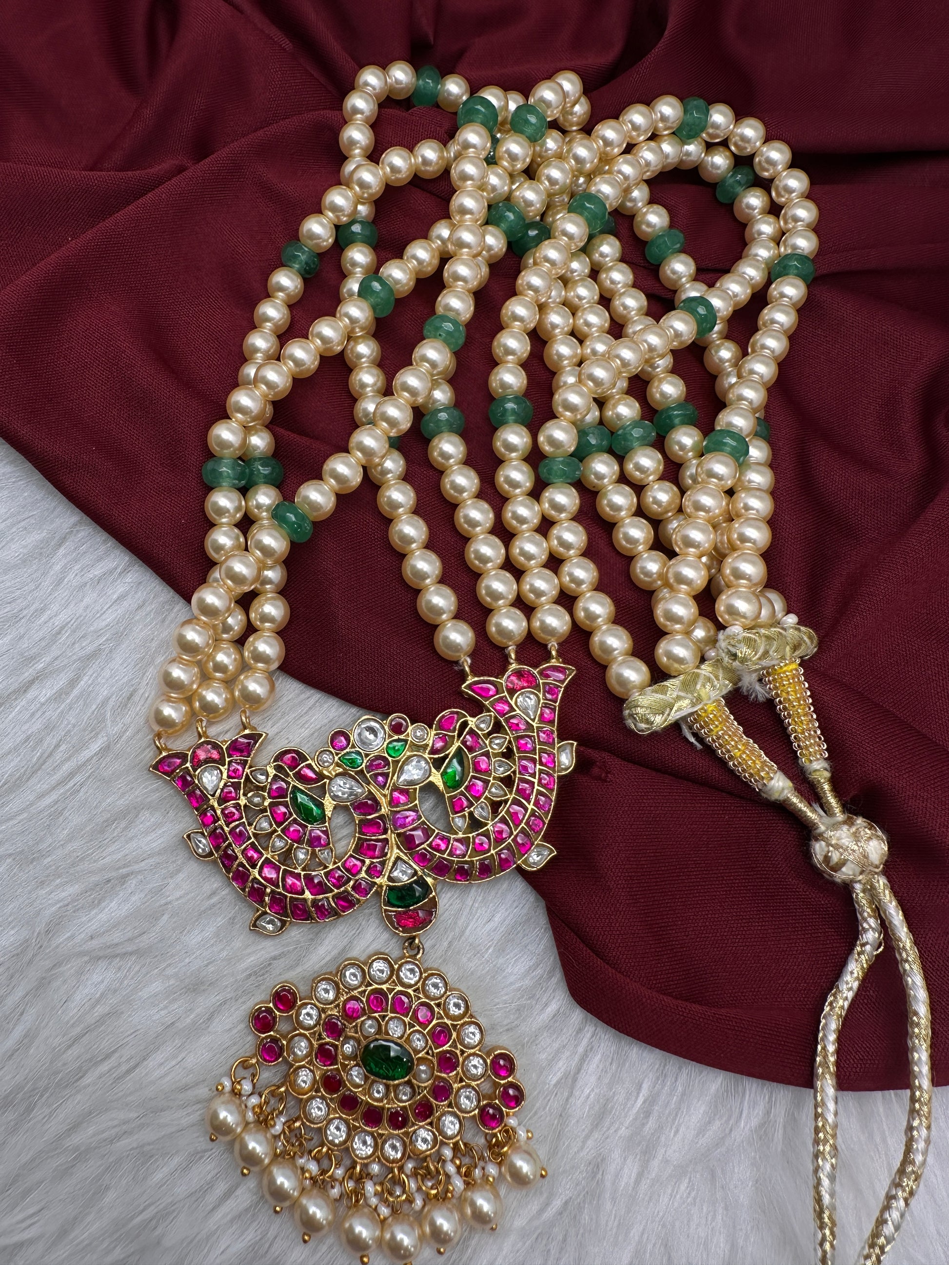 Jadau Kundan Long Rani Haar Necklace with Swarovski Pearls - 