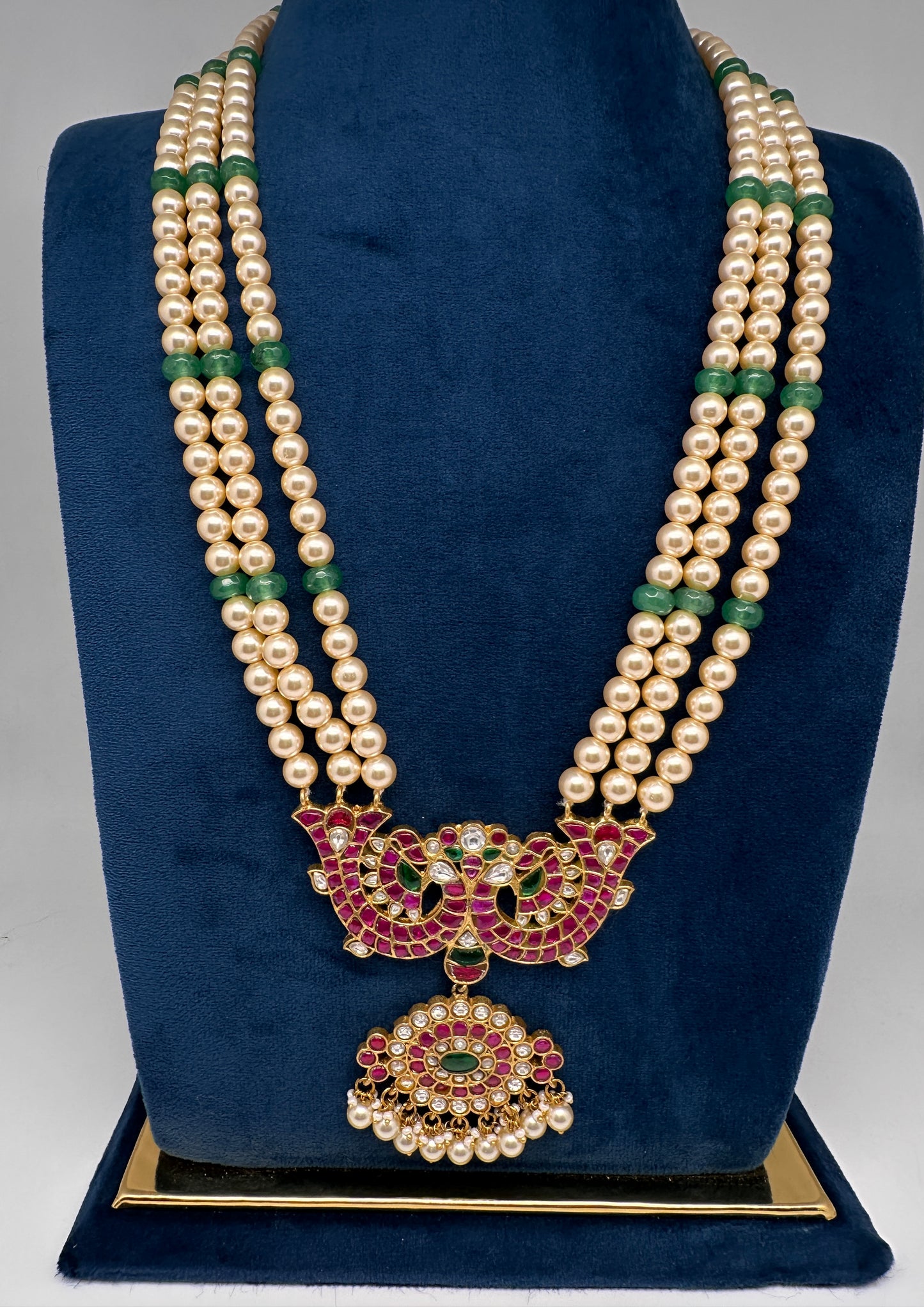 Jadau Kundan Long Rani Haar Necklace with Swarovski Pearls - 