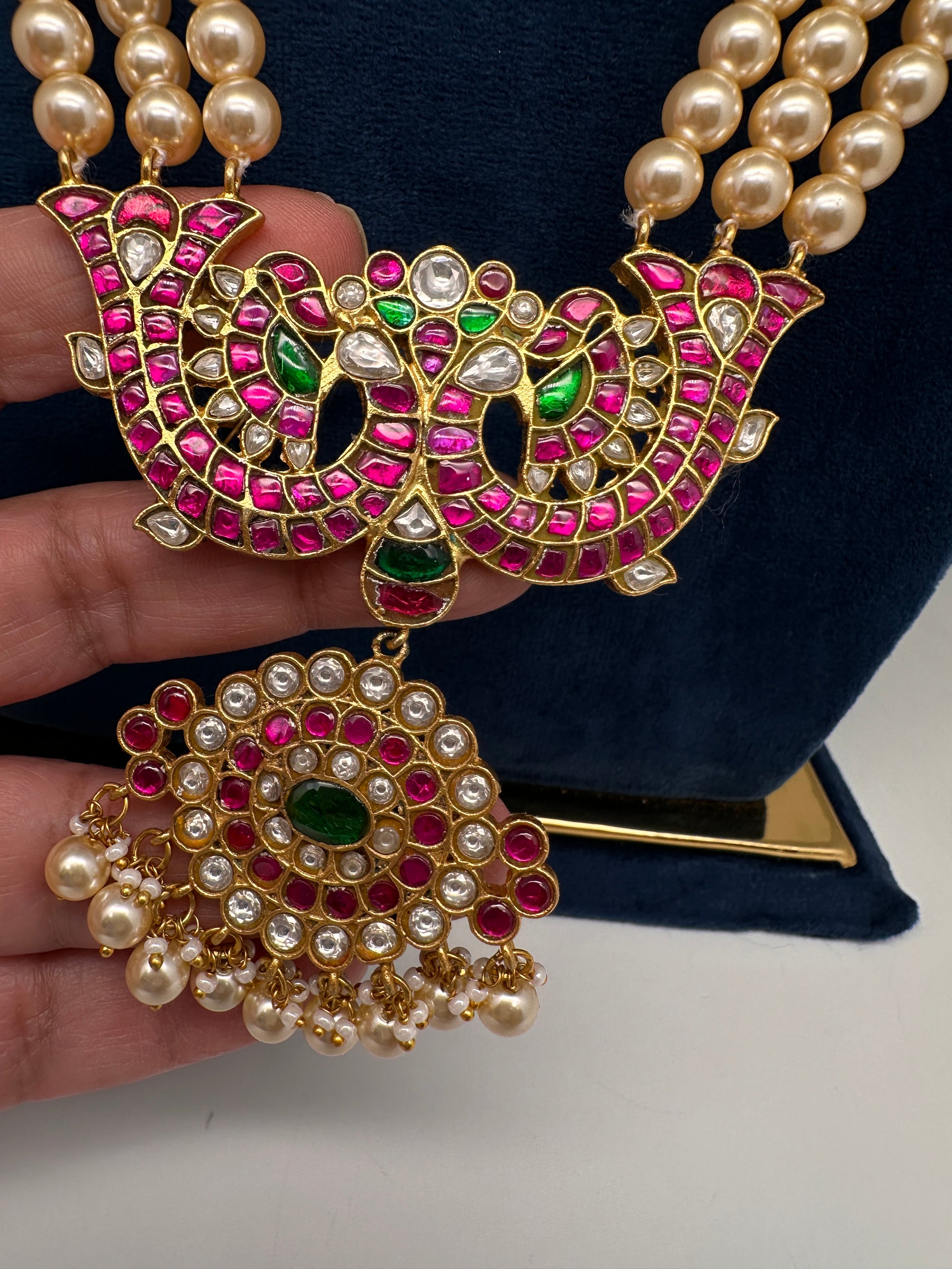 Jadau Kundan Long Rani Haar Necklace with Swarovski Pearls - 