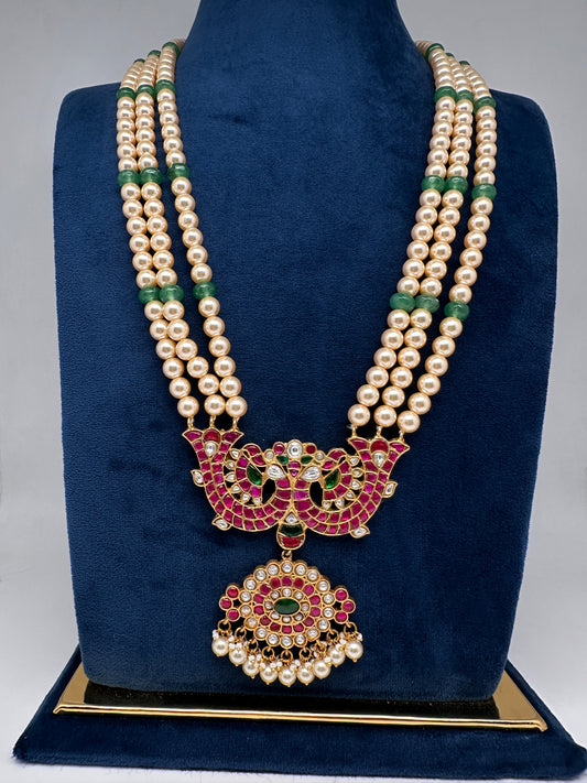 Jadau Kundan Long Rani Haar Necklace with Swarovski Pearls - 