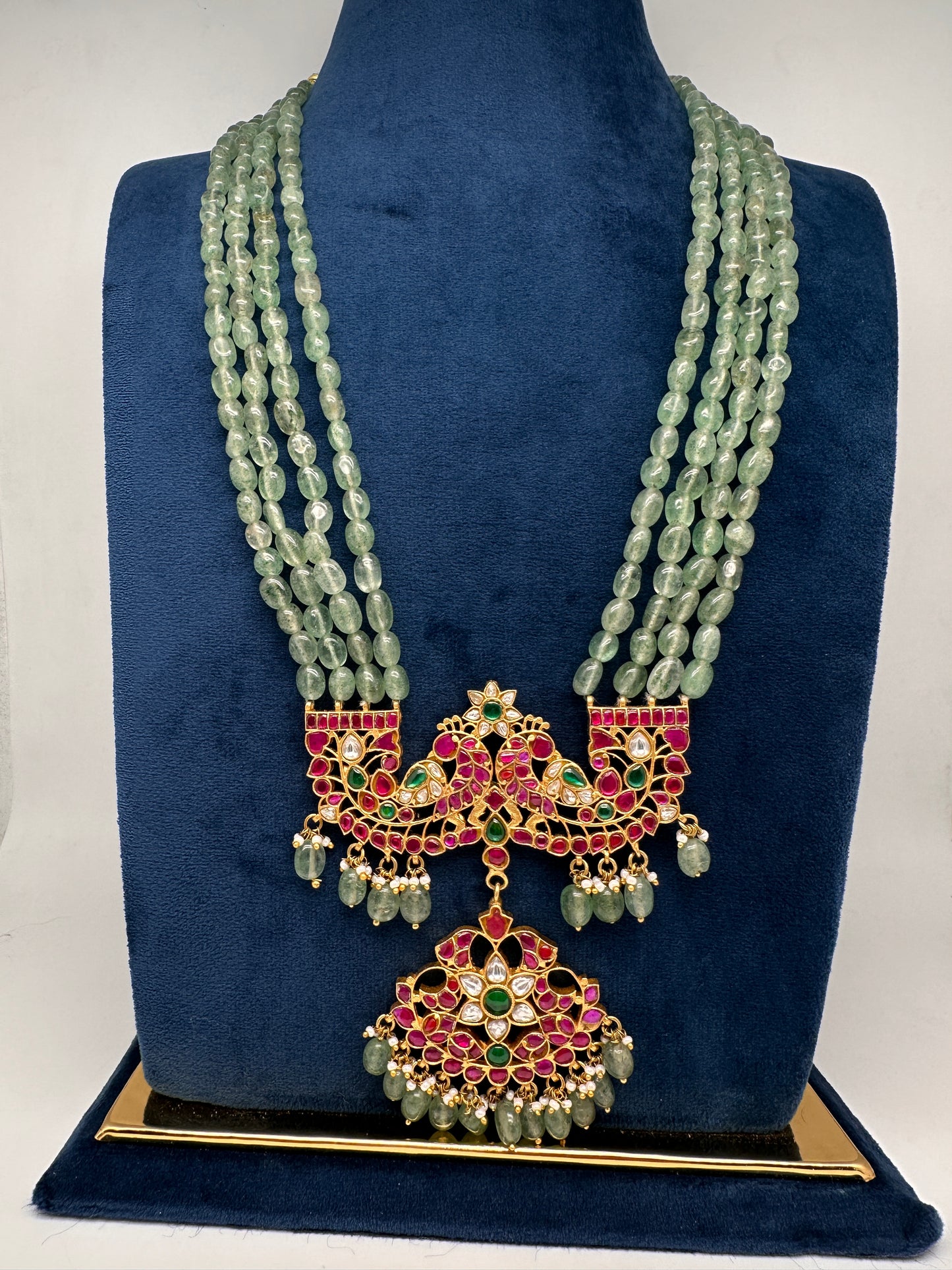 Jadau Kundan Long Rani Haar Necklace with Emerald Beads - 