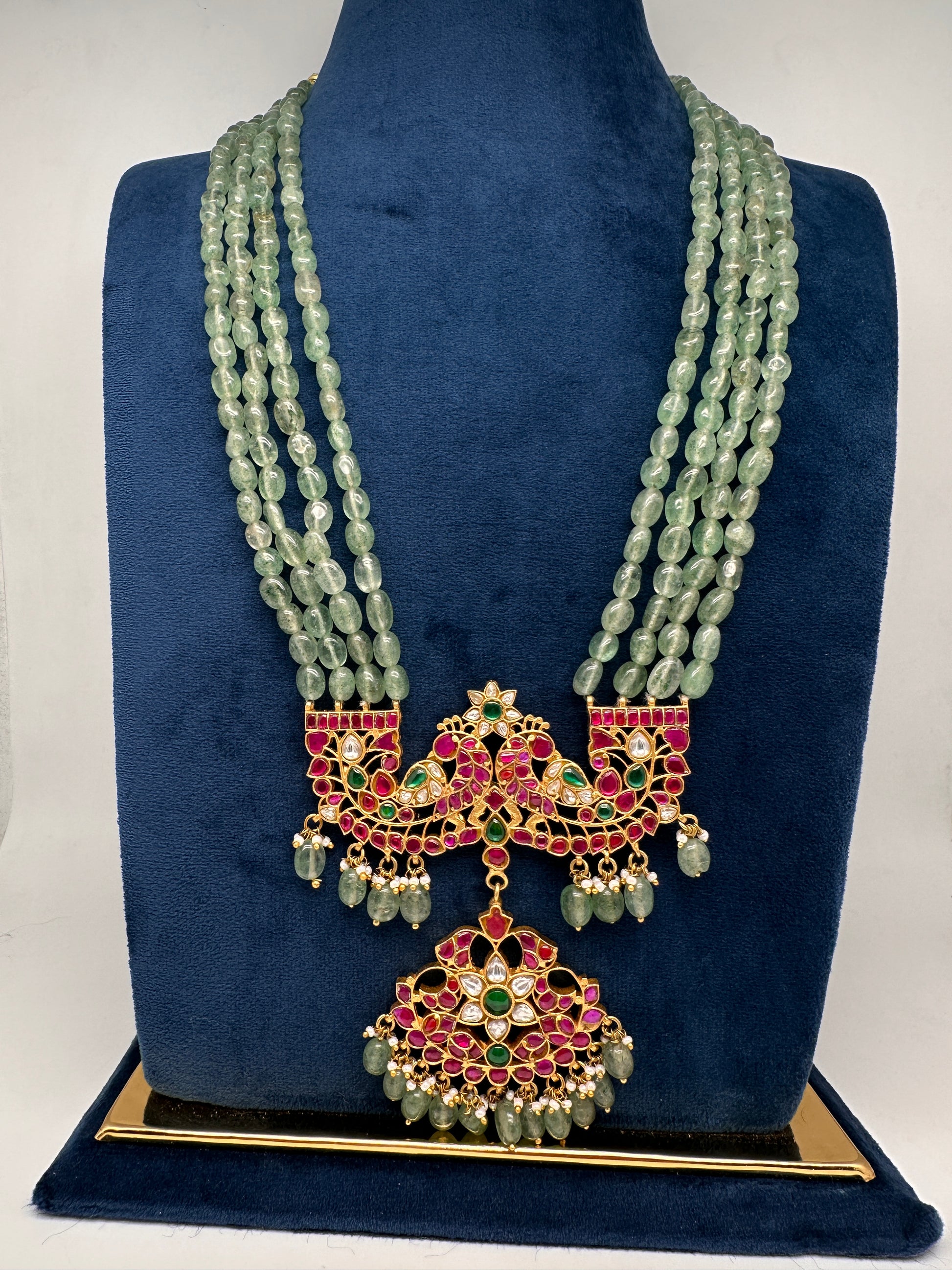 Jadau Kundan Long Rani Haar Necklace with Emerald Beads - 