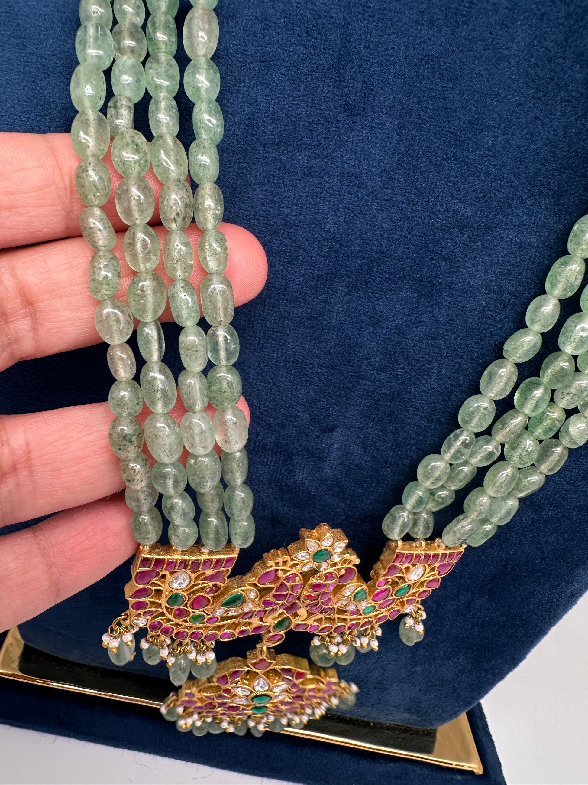 Jadau Kundan Long Rani Haar Necklace with Emerald Beads - 
