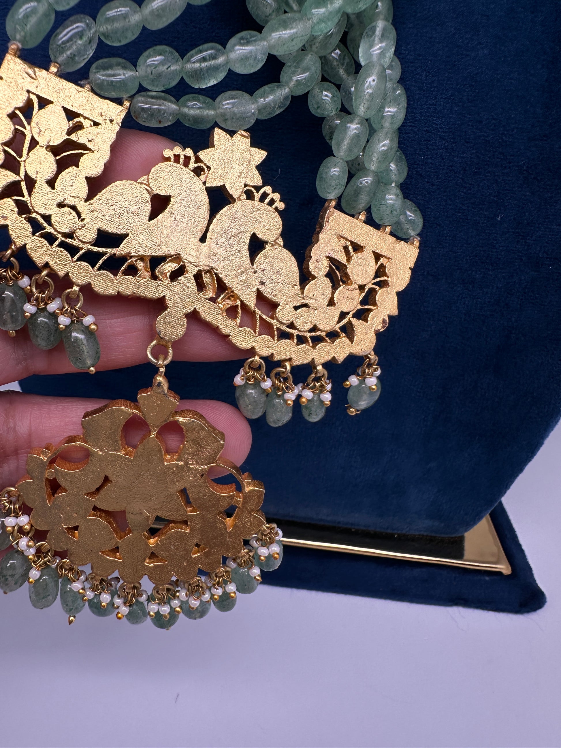 Jadau Kundan Long Rani Haar Necklace with Emerald Beads - 