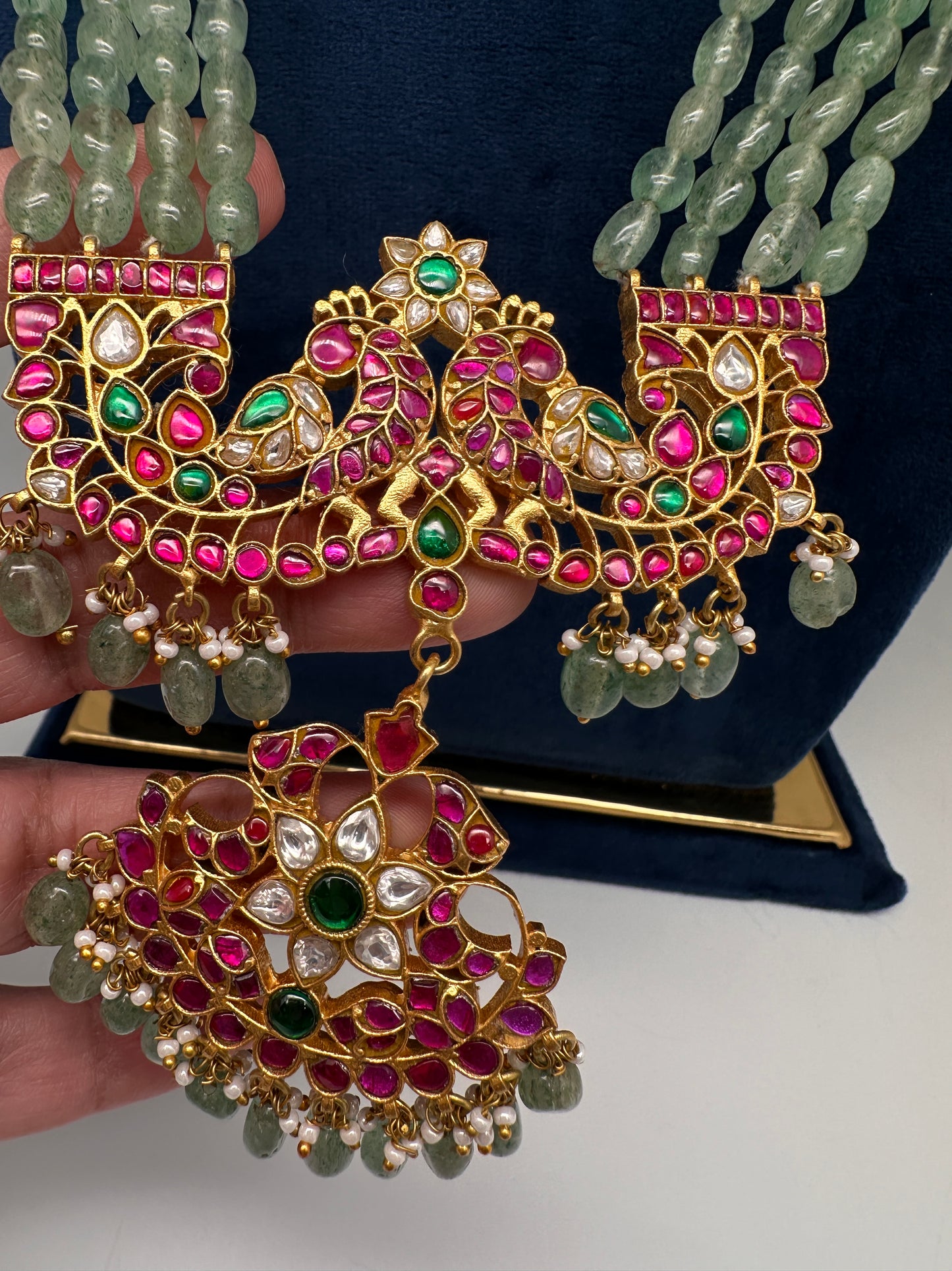 Jadau Kundan Long Rani Haar Necklace with Emerald Beads - 