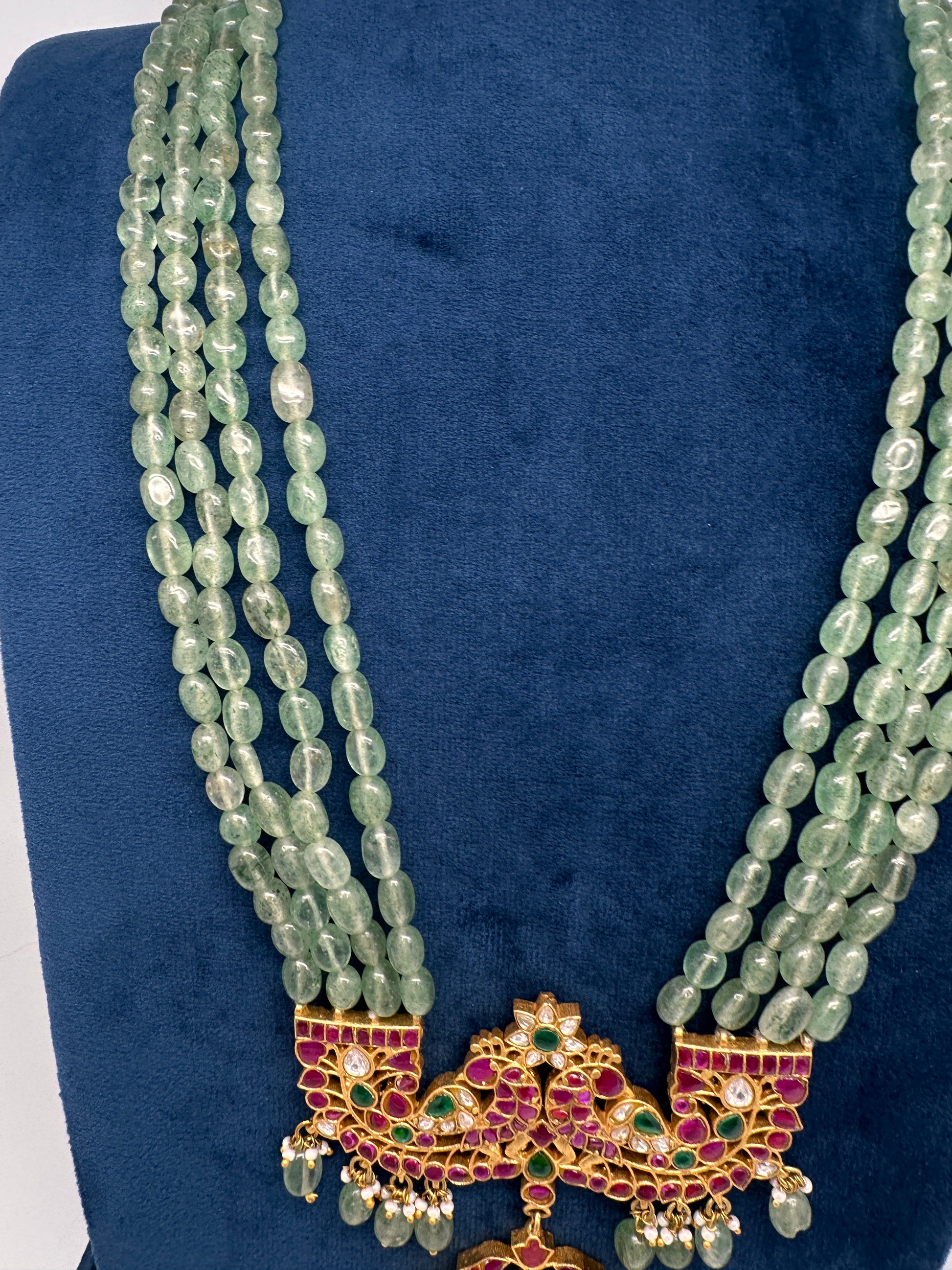 Jadau Kundan Long Rani Haar Necklace with Emerald Beads - 