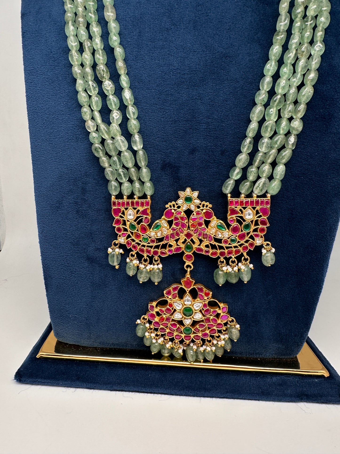 Jadau Kundan Long Rani Haar Necklace with Emerald Beads - 