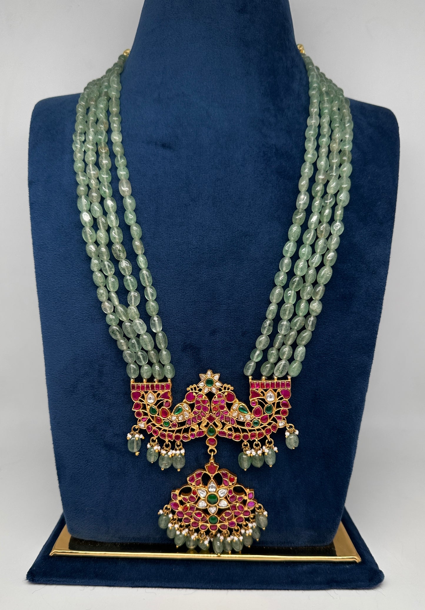 Jadau Kundan Long Rani Haar Necklace with Emerald Beads - 