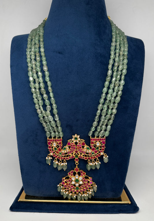 Jadau Kundan Long Rani Haar Necklace with Emerald Beads - 