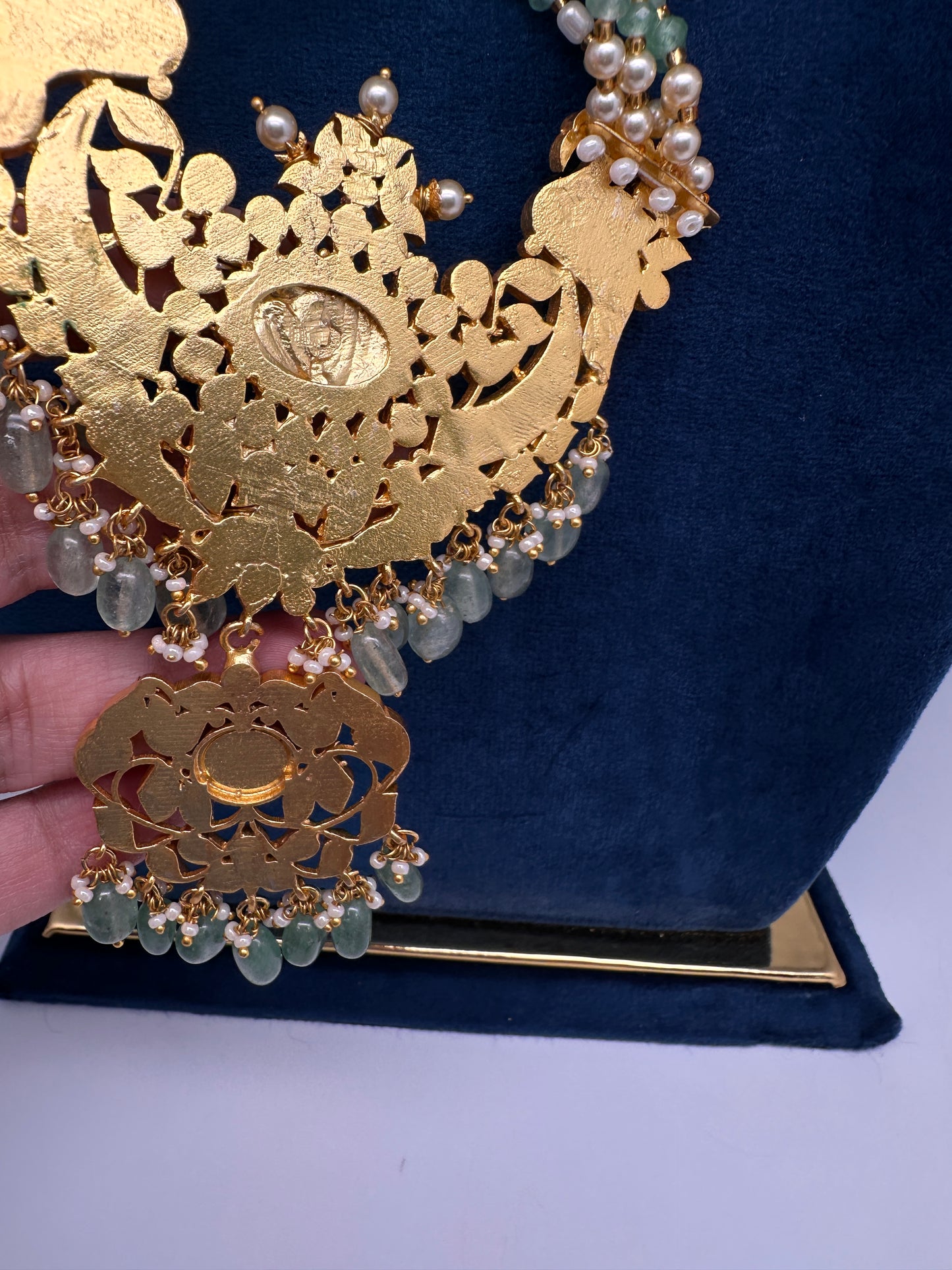 Jadau Kundan Long Rani Haar Necklace with Emerald Beads and Pearls - 