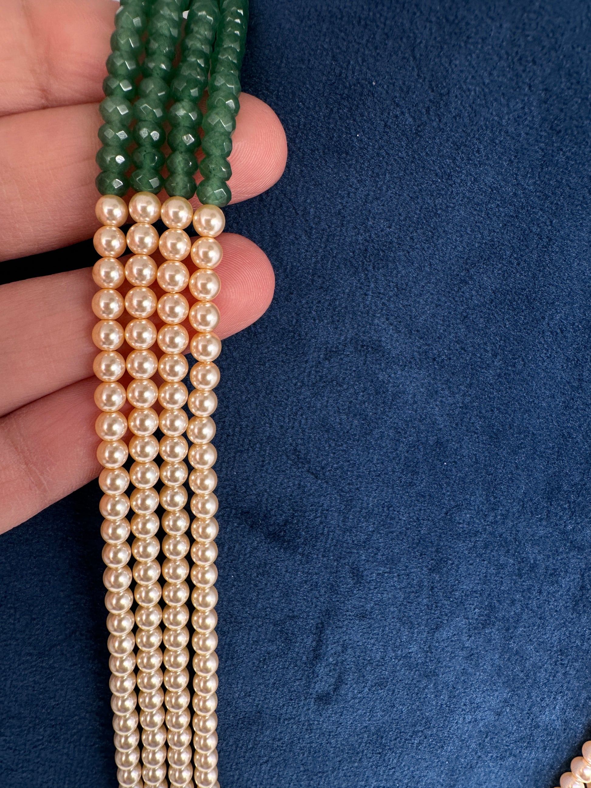 Jadau Kundan Long Rani Haar Necklace with Emerald Beads and Pearls - 