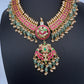Jadau Kundan Short Necklace with Emerald Beads and Pearls - 